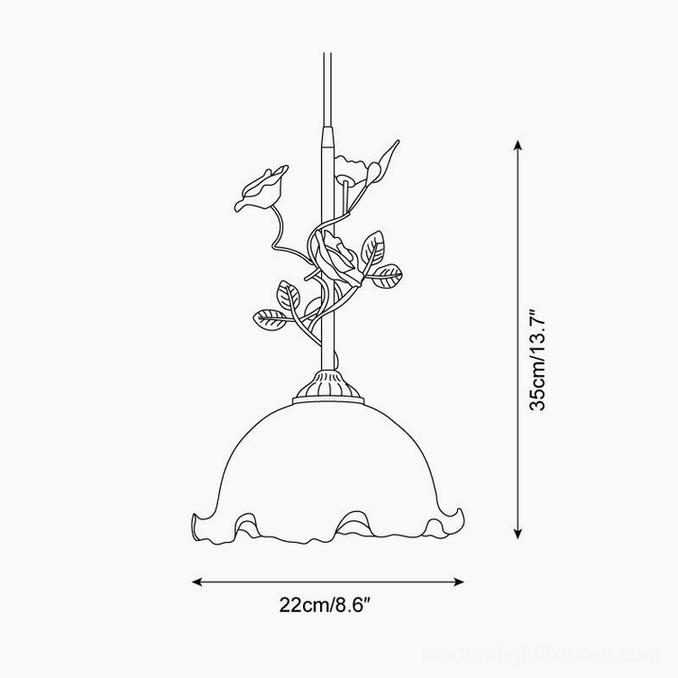 Rosavine pendant light Model A technical drawing schematic, 22cm diameter x 35cm height dimensions