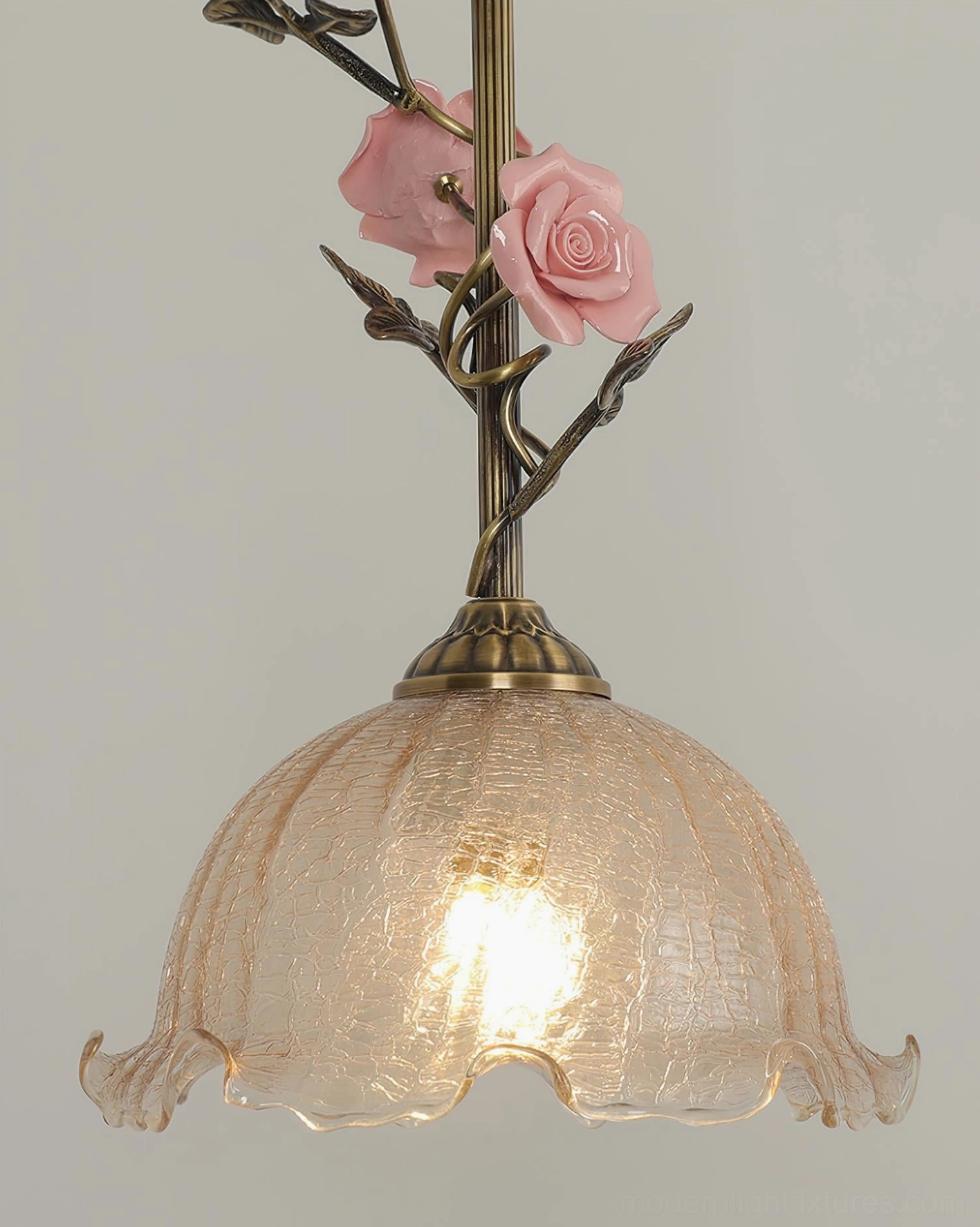 Rosavine vintage pendant light showing E14 socket and hardwired construction, brass hardware detail