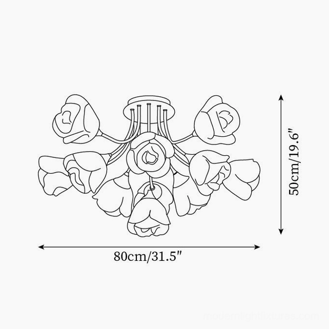 Rose ceiling light dimensional blueprint and orthographic view showing 11-head 80cm wide design