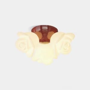Rose flush mount ceiling light with frosted glass rose shades and sleek metal base, front studio view