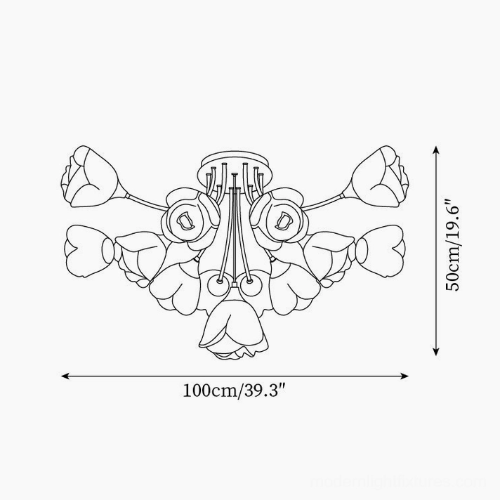 Rose ceiling light technical drawing and specifications for 13-head grand 100cm configuration
