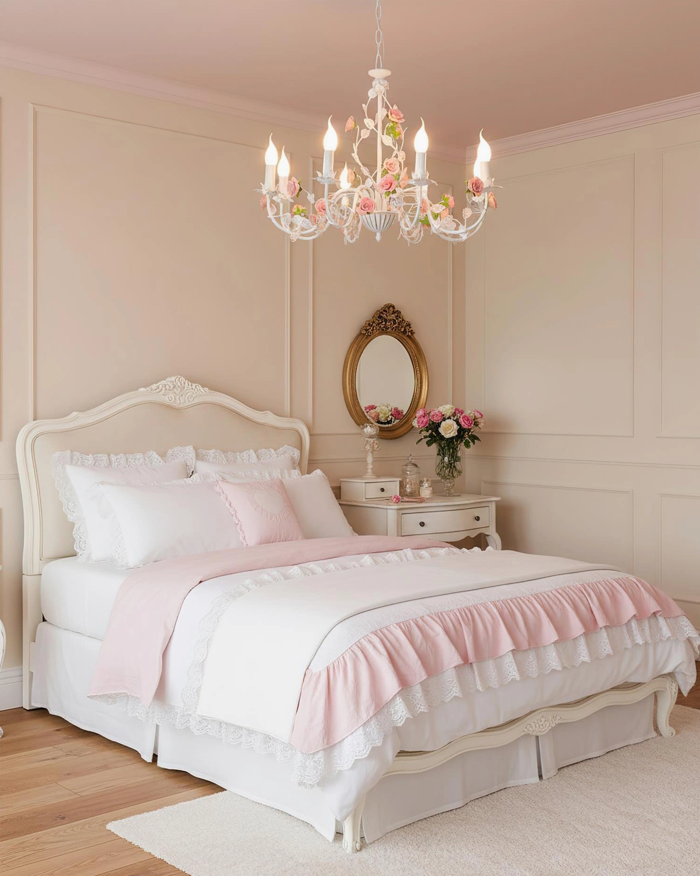 Rose ceramic chandelier dimmer compatible, LED bulb compatible romantic ambient lighting solution