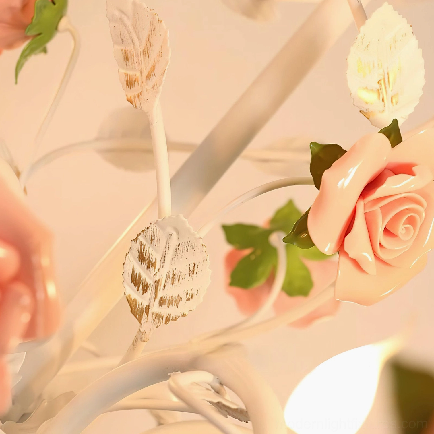 Rose floral chandelier Victorian inspired design, romantic era hand-forged metal and porcelain construction