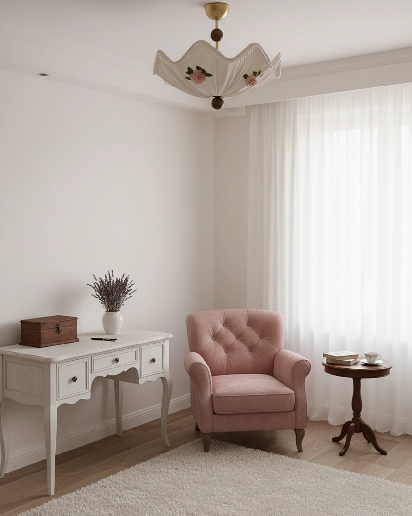 Rose Lace ceiling lamp vintage fixture with warm brass accents and wood detail ball for sophisticated ambiance