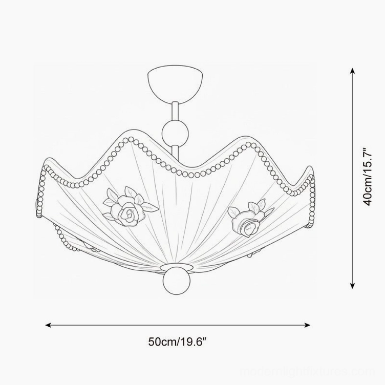 Rose Lace ceiling lamp technical design sketch showing 50cm diameter and 40cm height dimensions