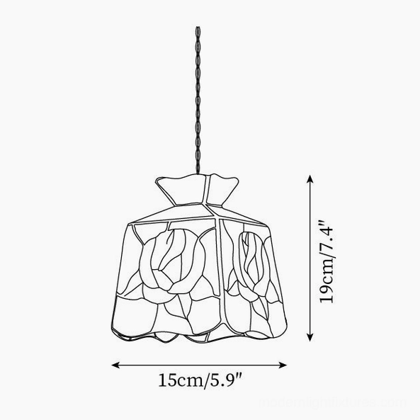 Rose pendant light technical schematic showing dimensions 15cm diameter by 19cm height