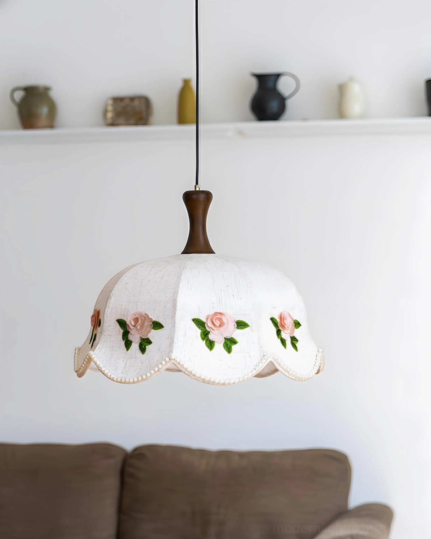 Roselace vintage pendant light above kitchen island counter dining area farmhouse cottage interior design styling
