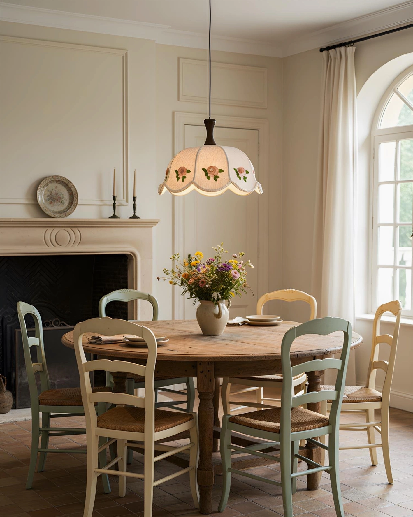 Roselace vintage pendant light pink color finish soft rose-embroidered shade romantic cottage aesthetic