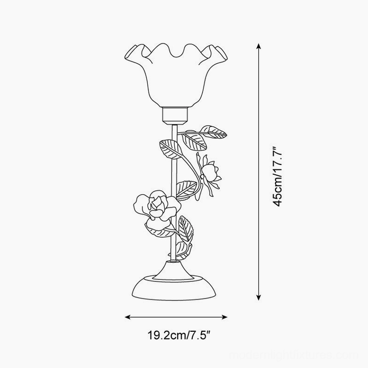 Roselith table lamp technical line drawing orthographic front view with Model A dimension specifications and overall silhouette