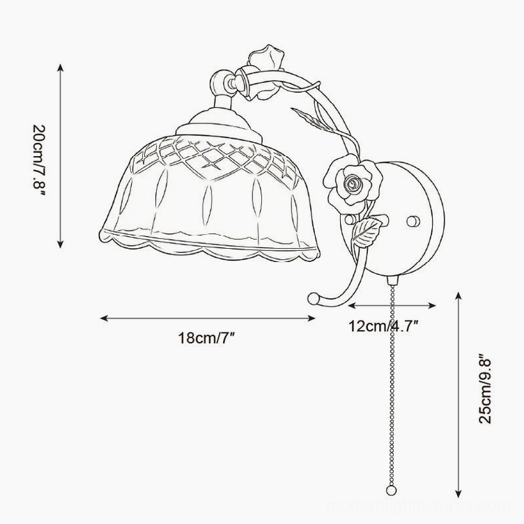Roseraie Verse modern wall sconce detail showing botanical rose accent and glass diffuser
