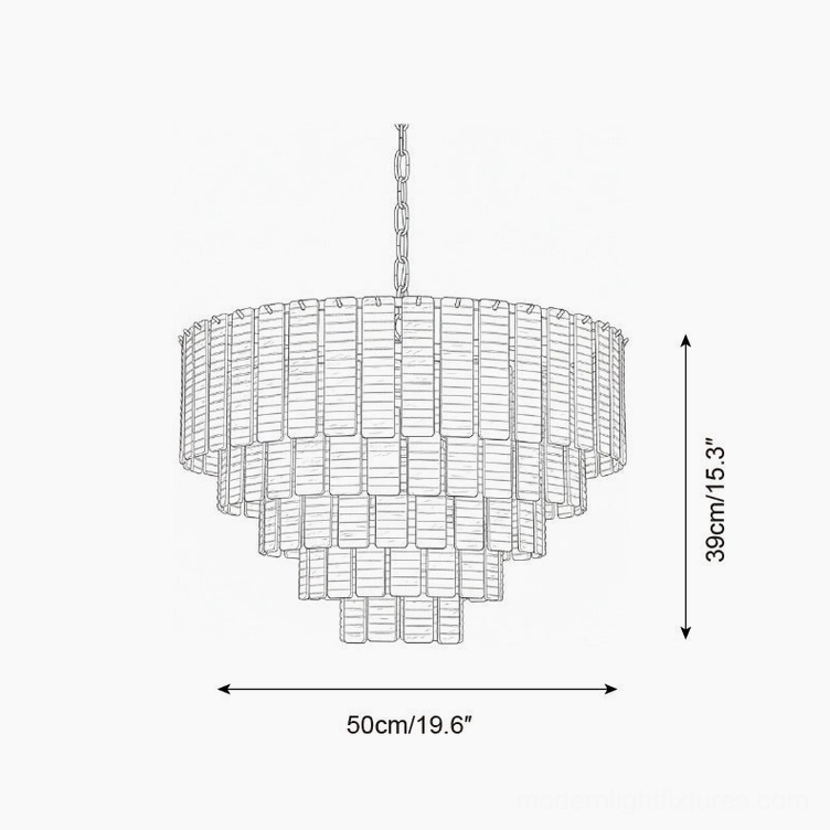 Technical specification drawing - Rosewater tiered chandelier 4-tier model 50cm width 39cm height compact size dimensions