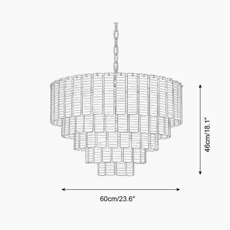 Technical specification drawing - Rosewater tiered chandelier 5-tier model 60cm width 46cm height standard size dimensions