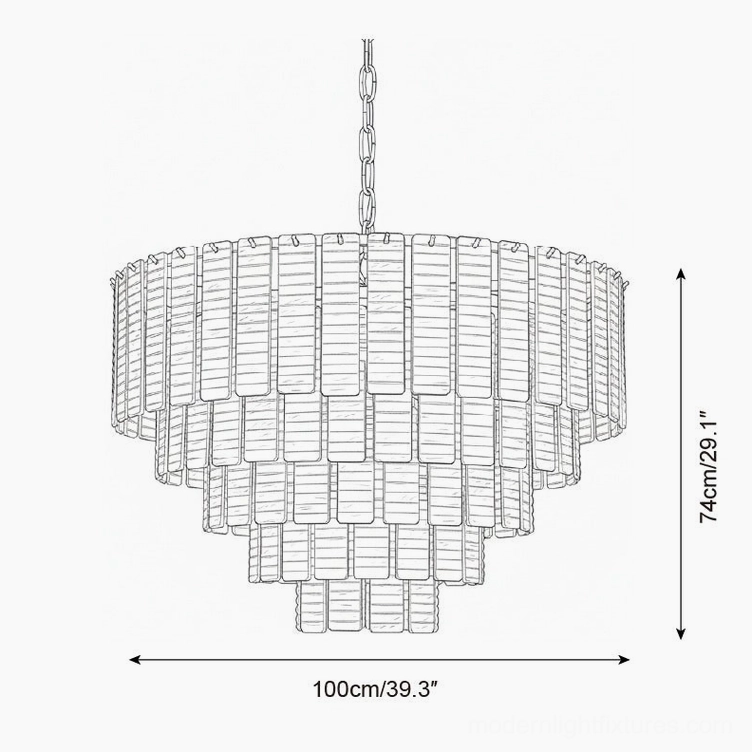 Technical specification drawing - Rosewater tiered chandelier 7-tier model 100cm width 74cm height statement size dimensions