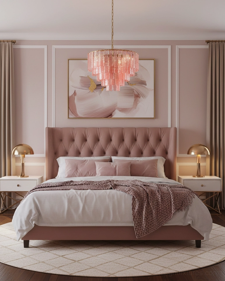 Rosewater tiered glass chandelier side profile view - structured layered design with gold accents, contemporary pendant light fixture