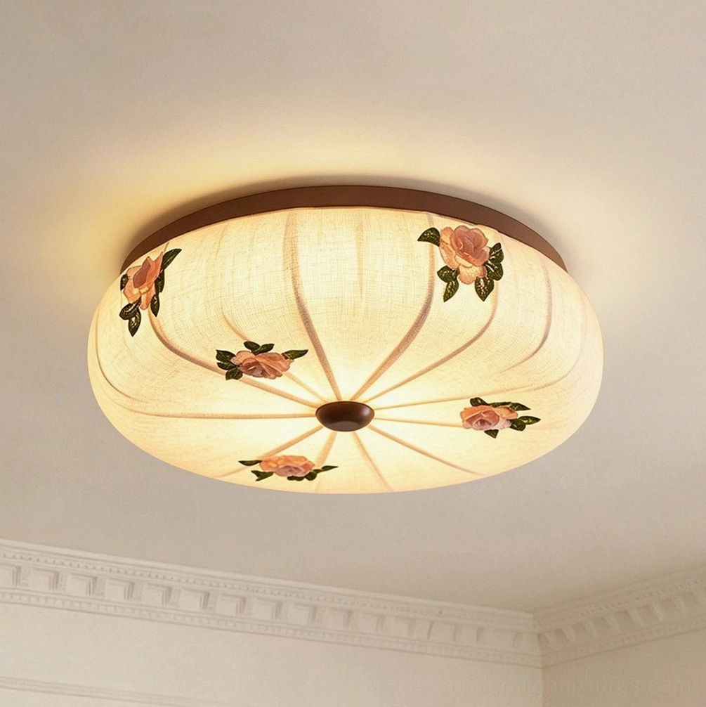 Rosienne Model B gathered dome shade—smooth round gathered dome with radiating seams and embroidered roses