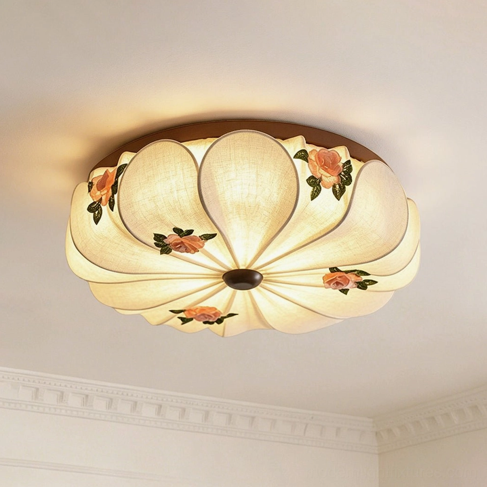 Rosienne Model D swirled petal shade—broad swirled petals radiating from center with sculptural rose design
