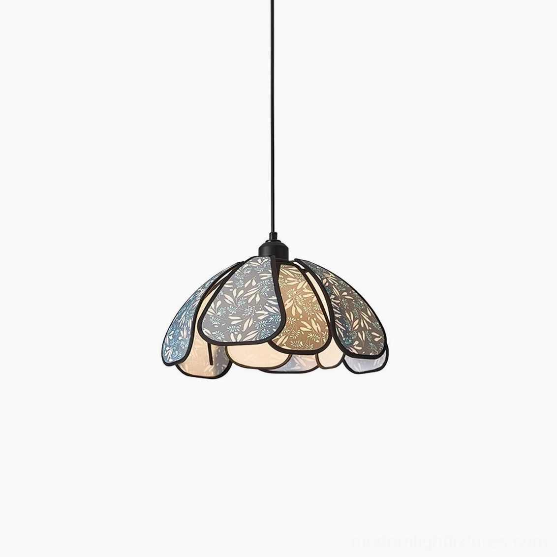 Rosmira Model B 30cm blue pendant light, moderate-size fabric scalloped shade for residential dining or bedroom