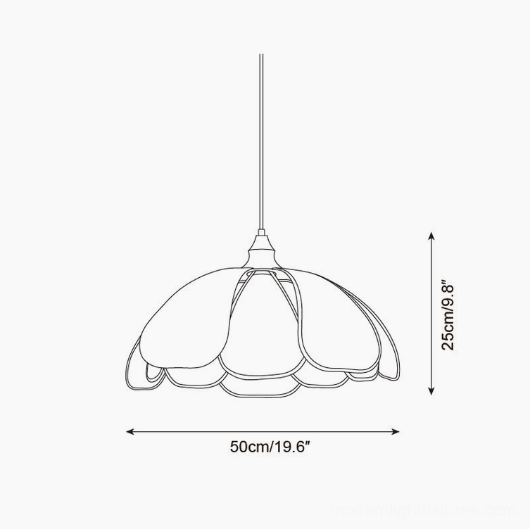 Rosmira Model B extra-large pendant light technical specifications, 50cm diameter x 25cm height, expanded multi-petal design