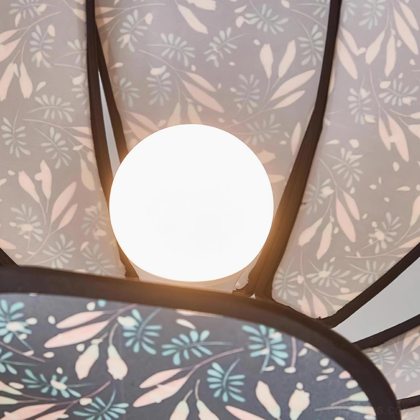 Rosmira floral pendant light suspended at optimal height, showing complete cord and fixture proportions in residential space