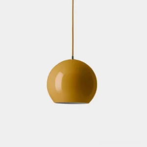 Rosso Dot mustard yellow spherical pendant light - modern minimalist design with glossy lacquered finish
