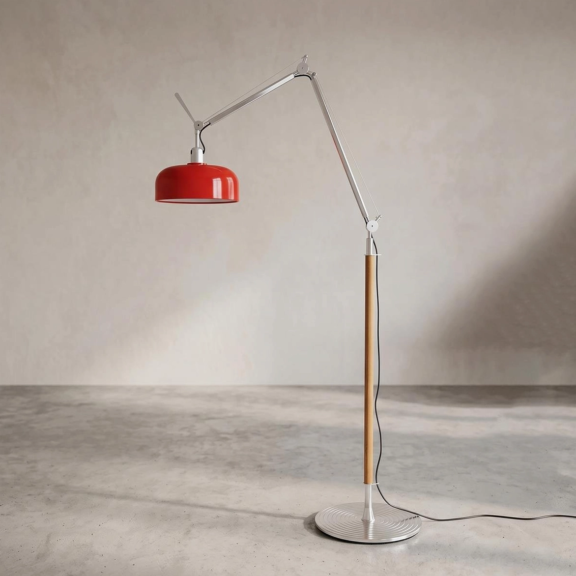 Rosso floor lamp front-facing shot with cobalt blue shade demonstrating bauhaus-inspired design language
