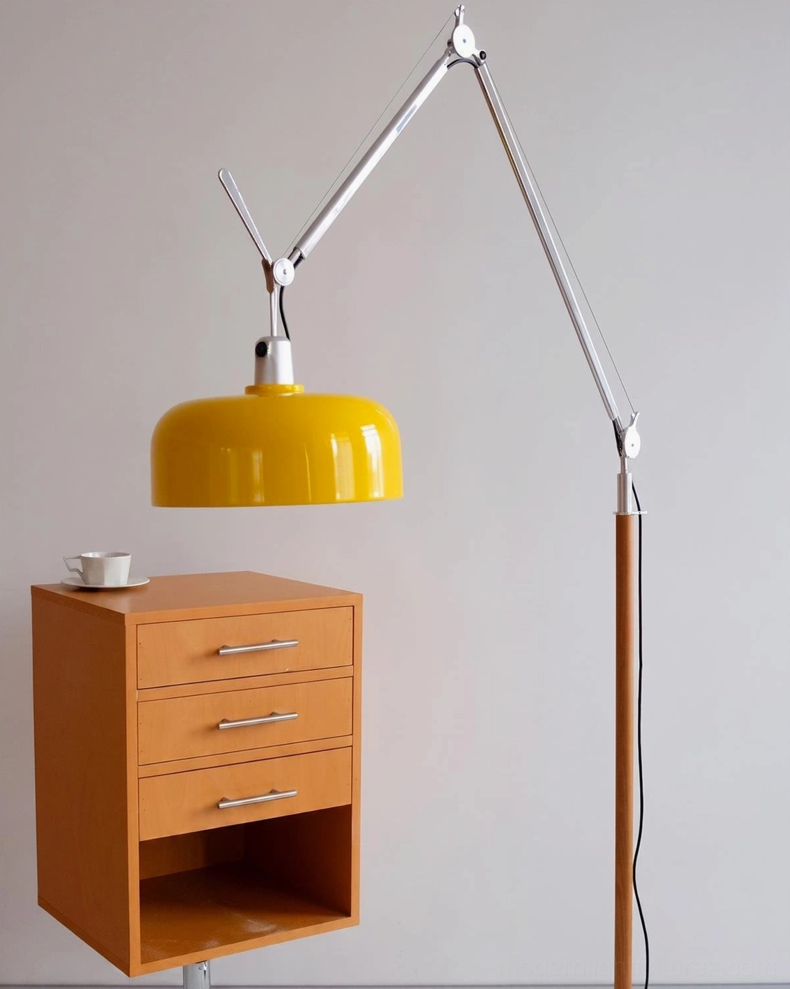 Rosso floor lamp cream-colored dome shade mid-century modern design with ash pole and aluminum base