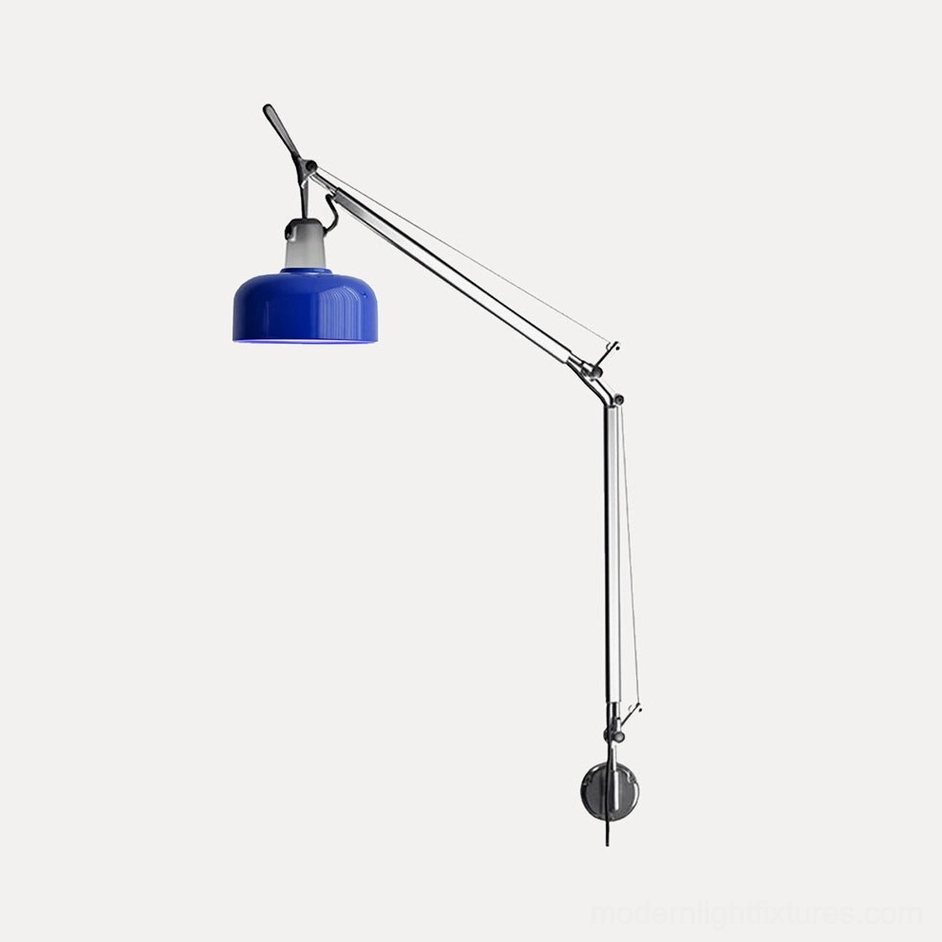 Cobalt blue Rosso swing arm sconce shade, jewel-toned accent lighting for contemporary interiors