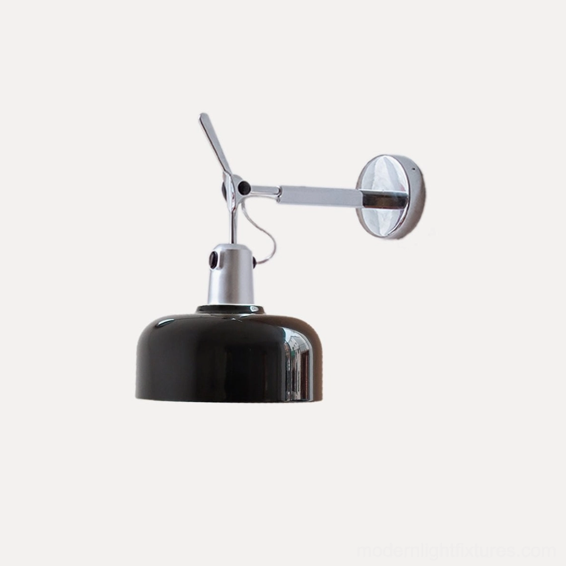 Rosso mid-century adjustable wall sconce with black aluminum drum shade and polished chrome