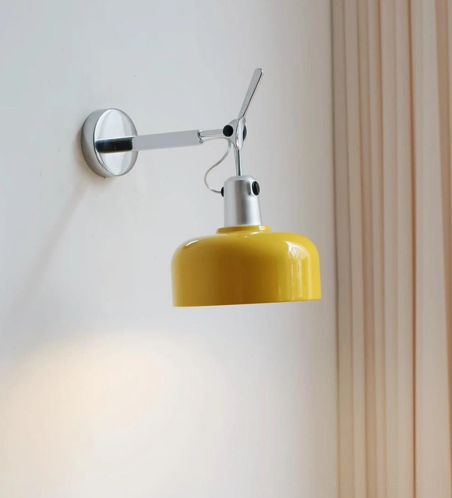 Rosso adjustable wall sconce backplate and chrome finish, architectural close-up