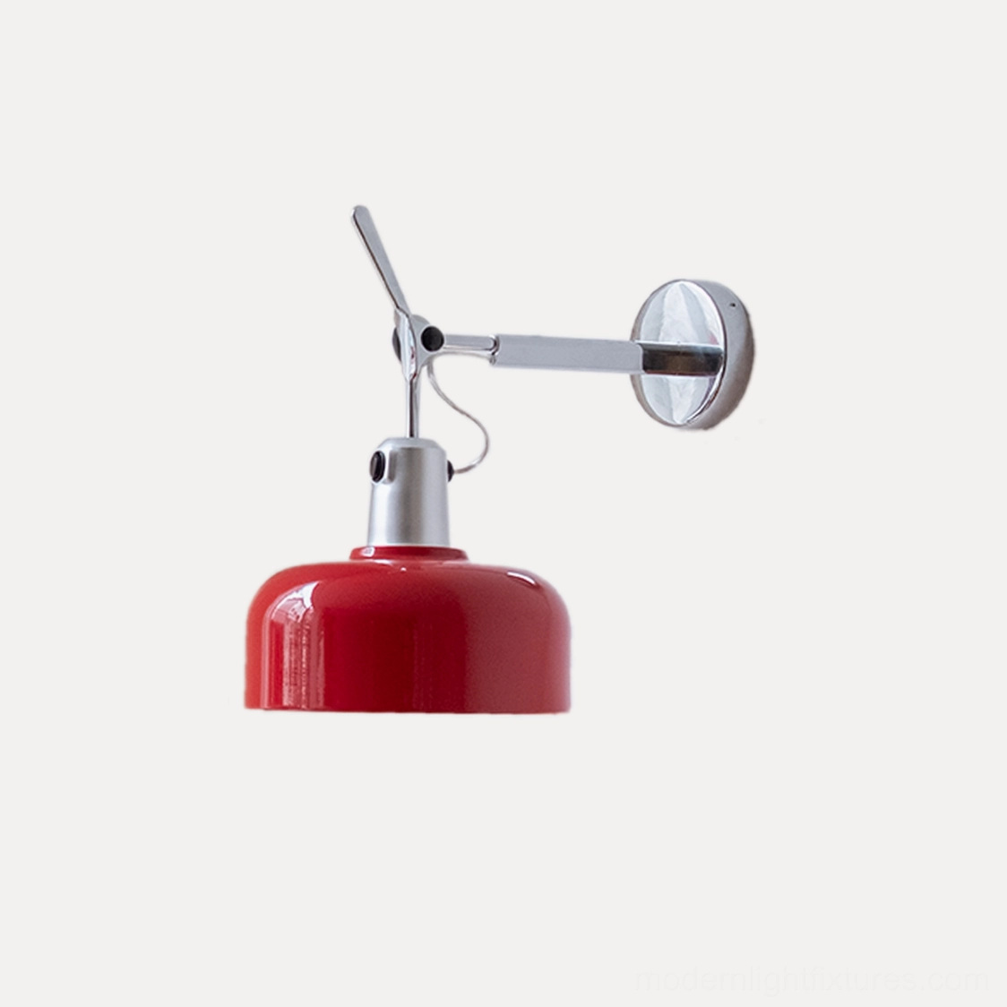 Rosso adjustable wall sconce with red aluminum shade, authentic mid-century industrial task lighting