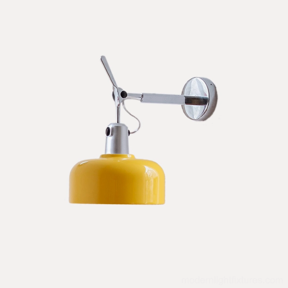 Rosso adjustable wall sconce with yellow aluminum shade, industrial 70s mid-century design