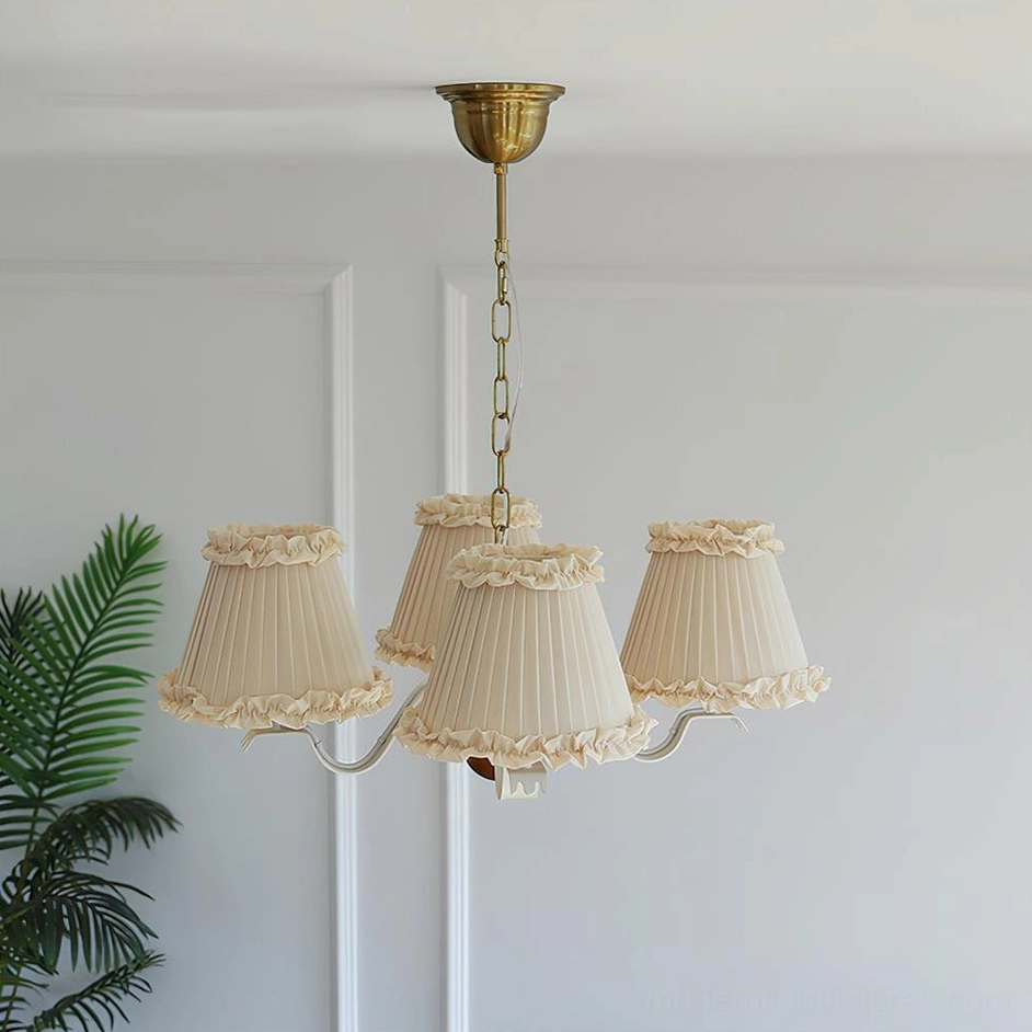 Rosvyn 4-arm gold and beige fabric chandelier versatile compact lighting solution