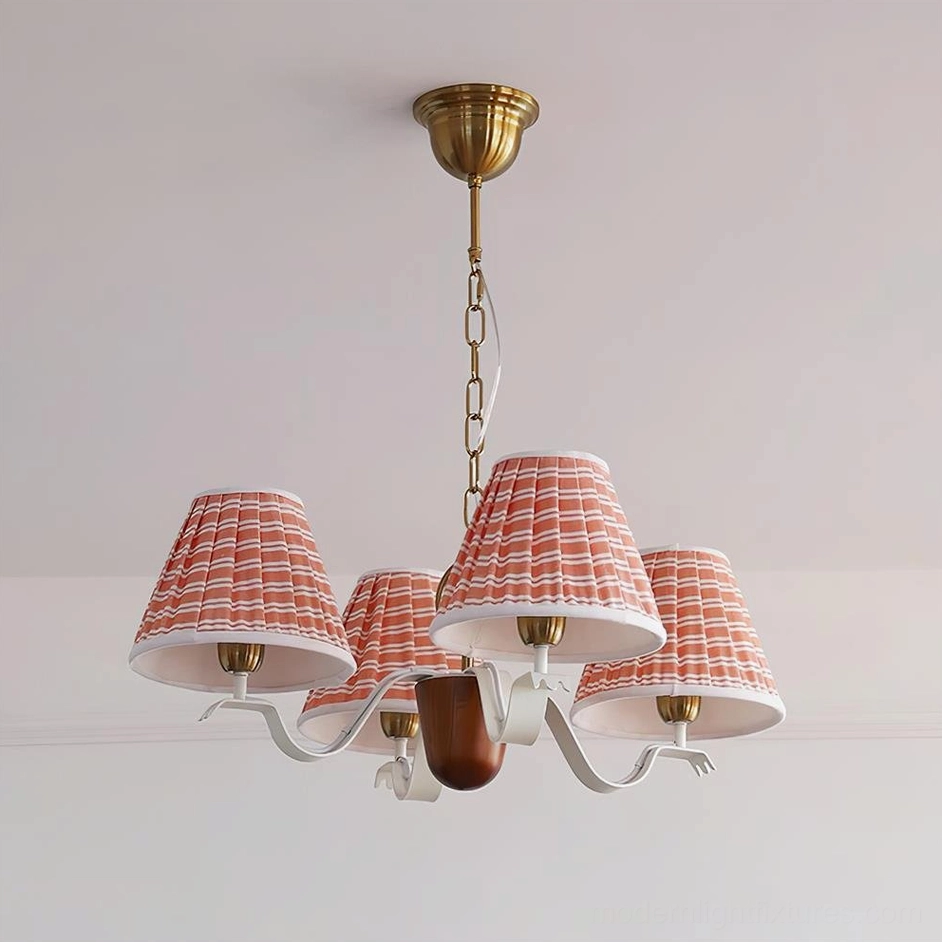 Rosvyn 4-arm gold and red fabric chandelier compact size for smaller dining spaces