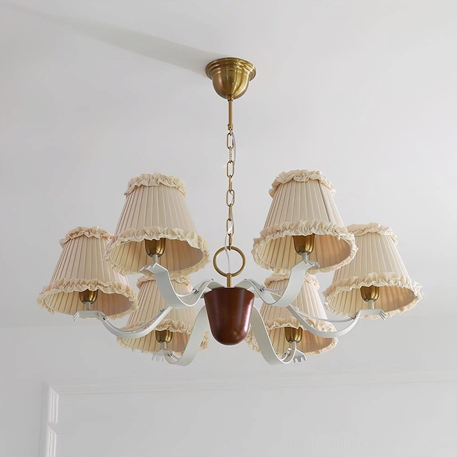 Rosvyn 6-arm fabric chandelier gold and beige color variant with pleated shades