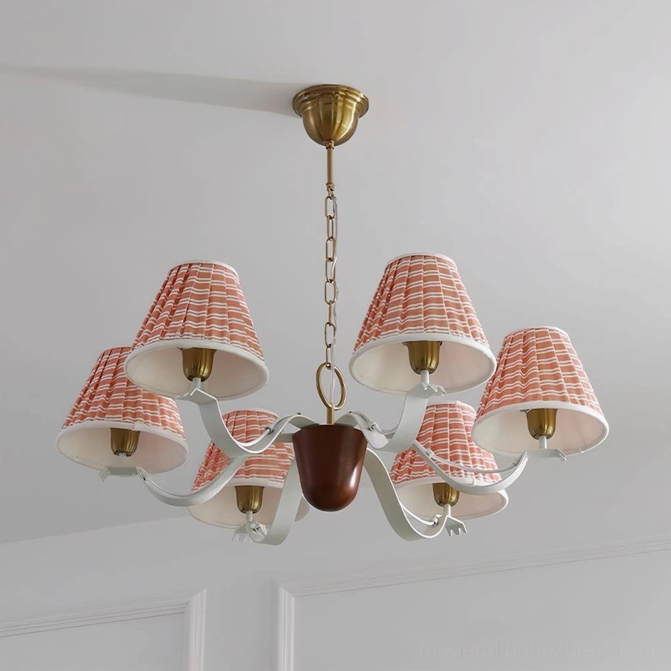 Rosvyn 6-arm fabric chandelier gold and red color variant bold statement lighting fixture