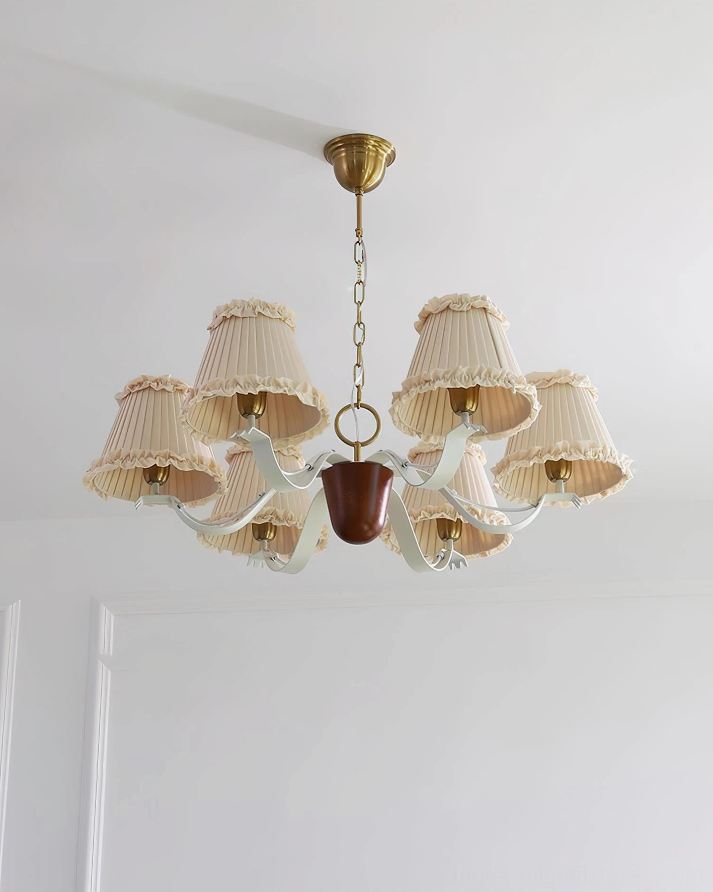 Rosvyn multi-arm pleated fabric chandelier demonstrating warm color temperature bulb compatibility