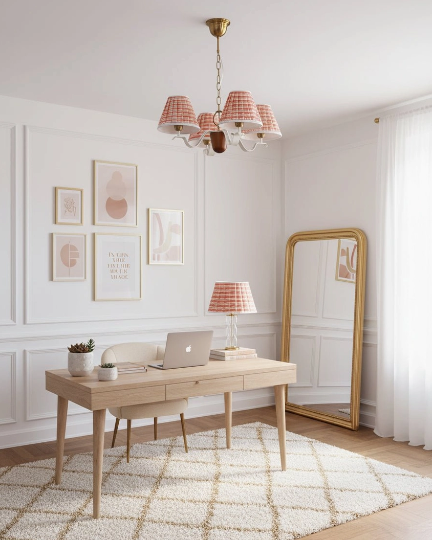 Rosvyn 6-arm fabric chandelier with gold and beige color combination in elegant interior setting