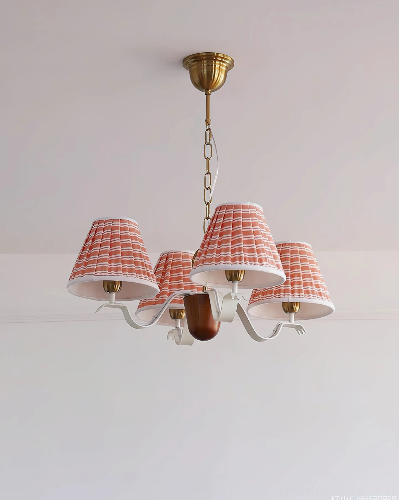 Rosvyn fabric chandelier with gold and red color scheme in contemporary eclectic home decor style