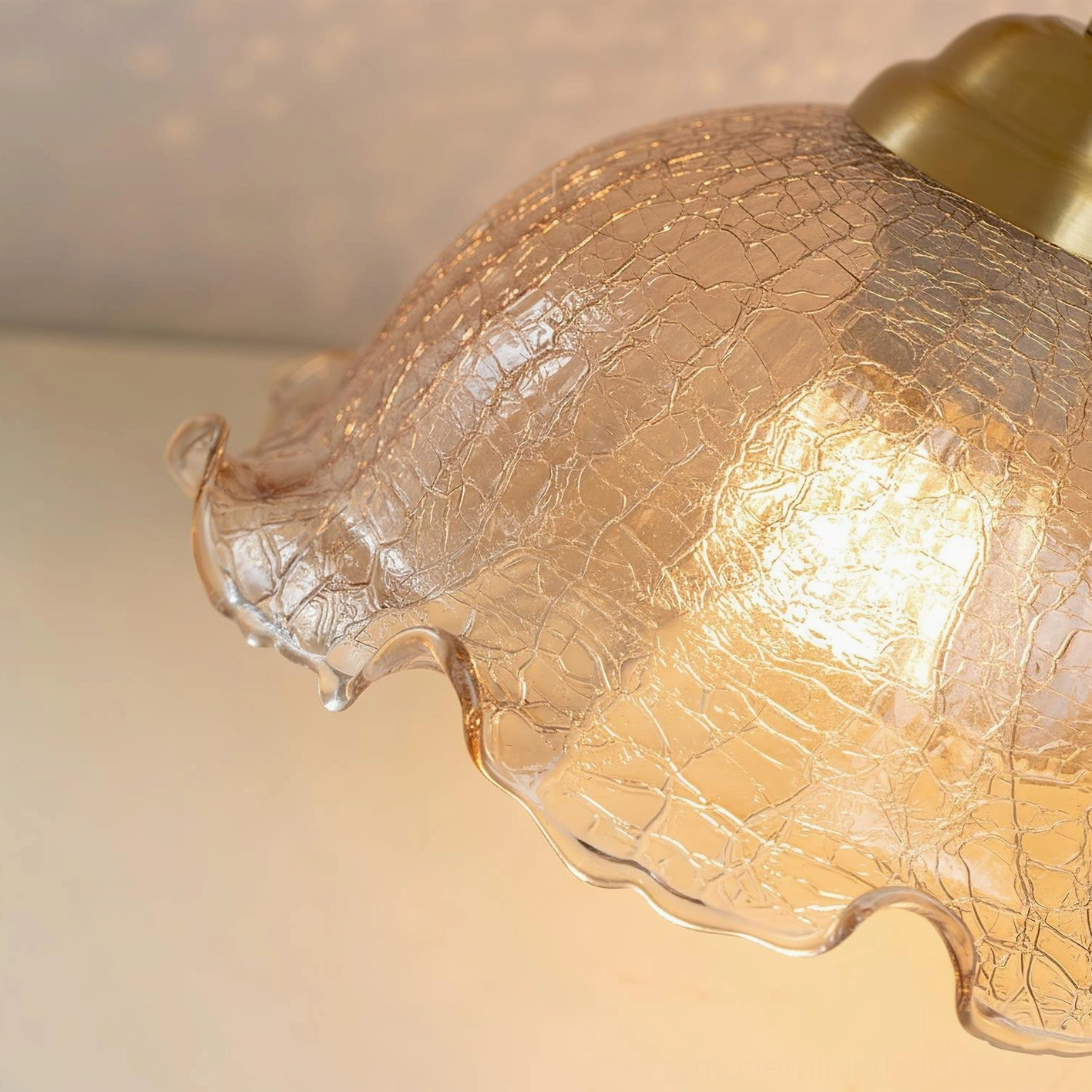 Rosy Reverie rose pendant lamp showcasing artisanal porcelain craftsmanship, vintage brass stem, and rippled glass diffuser shade