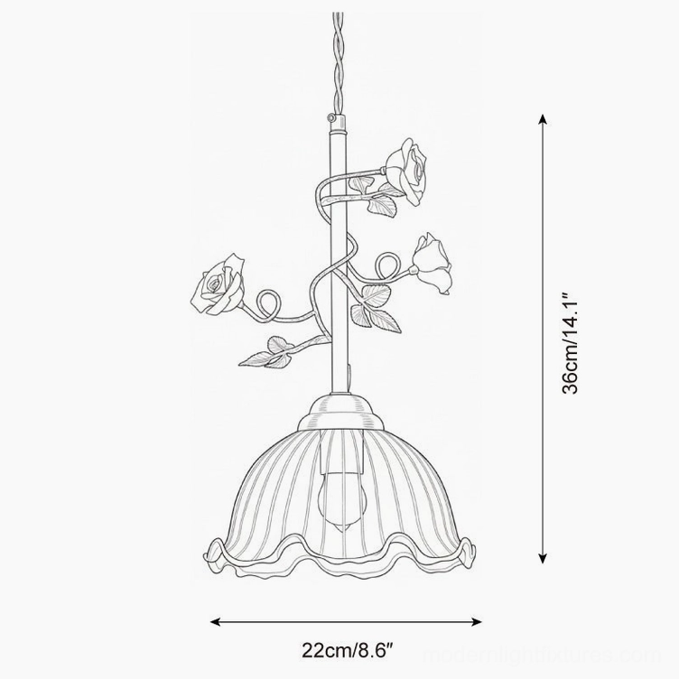 Rosy Reverie floral pendant lamp technical dimensions and specifications - 22cm diameter x 36cm height