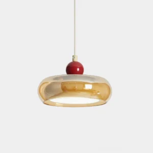 Rotan cognac glass pendant light with red accent - front view studio photography