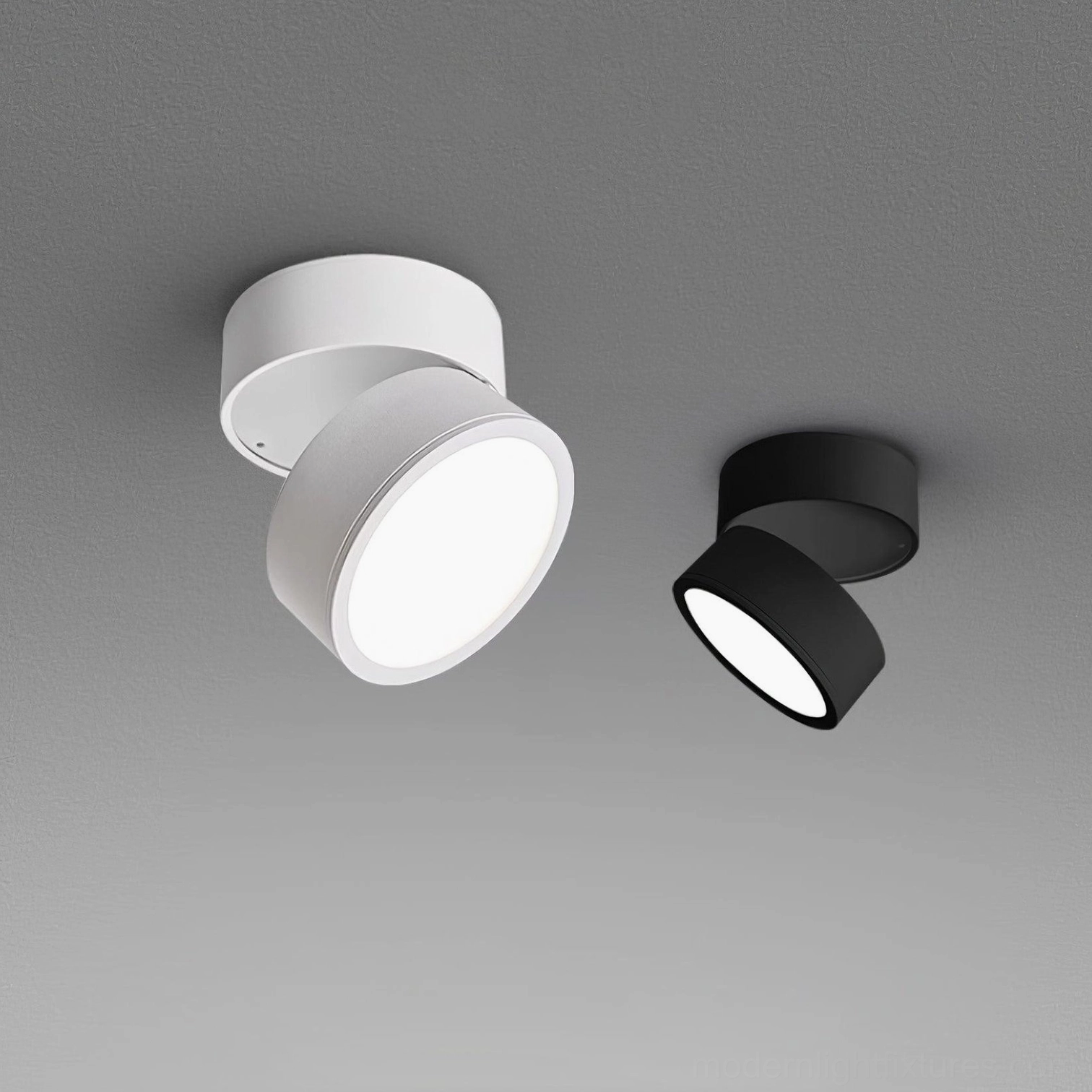 Rotatable spot light mounting options showing ceiling and wall installation configurations for modern fixtures