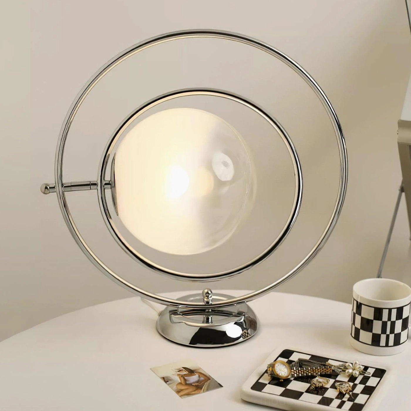 Modern rotating planet desk lamp creative workspace ambiance setting