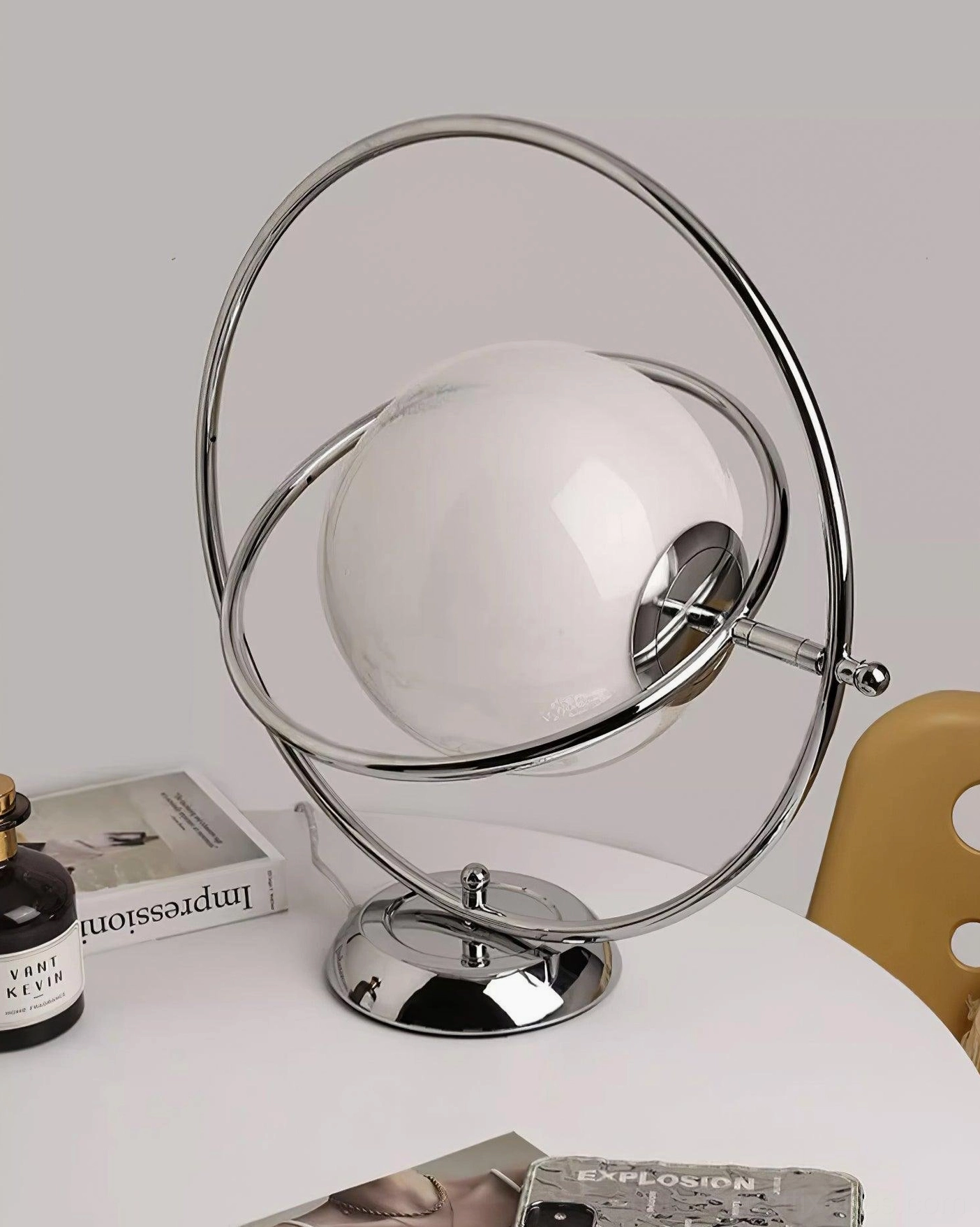 Rotating planet desk lamp modern industrial chrome design statement