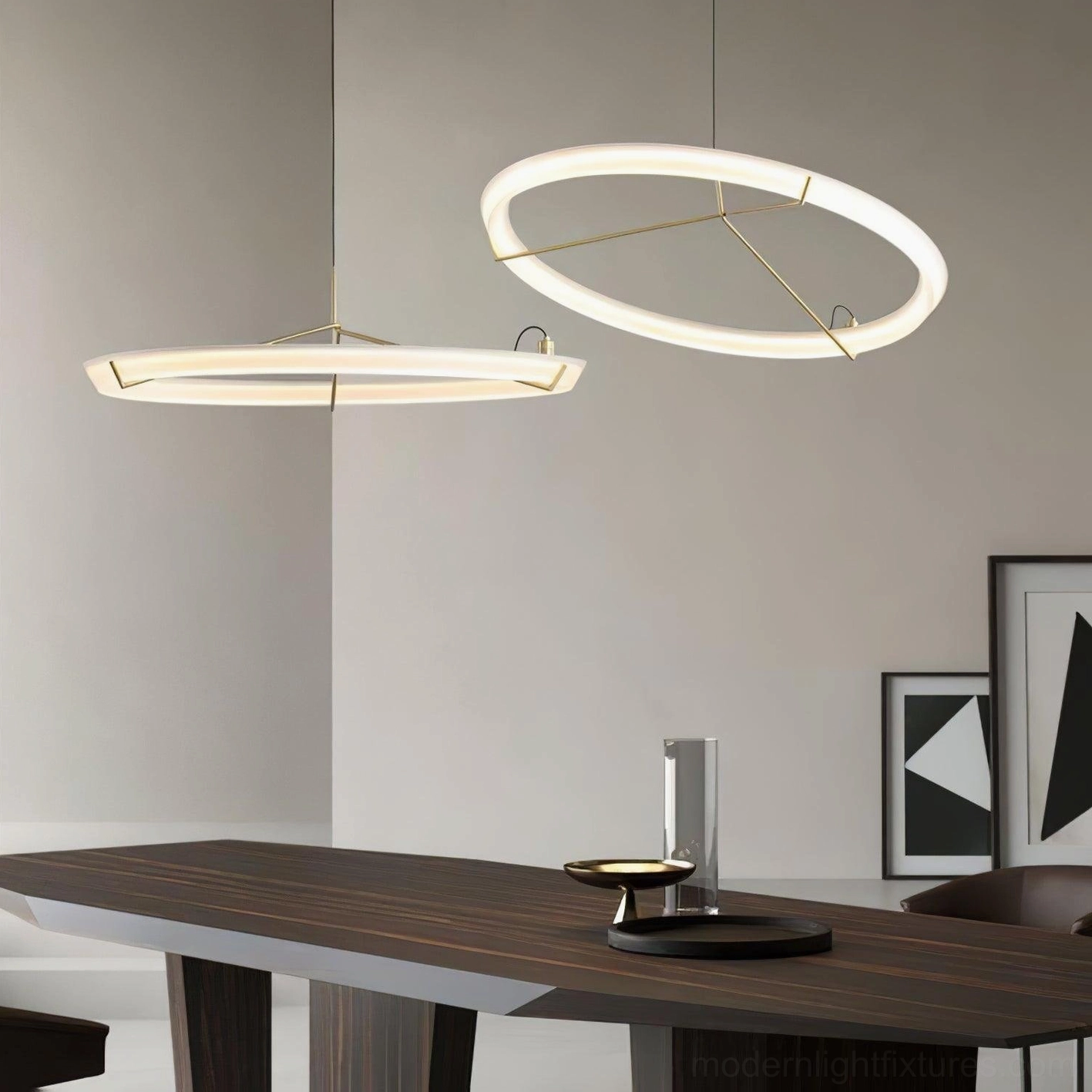 Round LED pendant light with frosted acrylic shade for glare-free ambient illumination