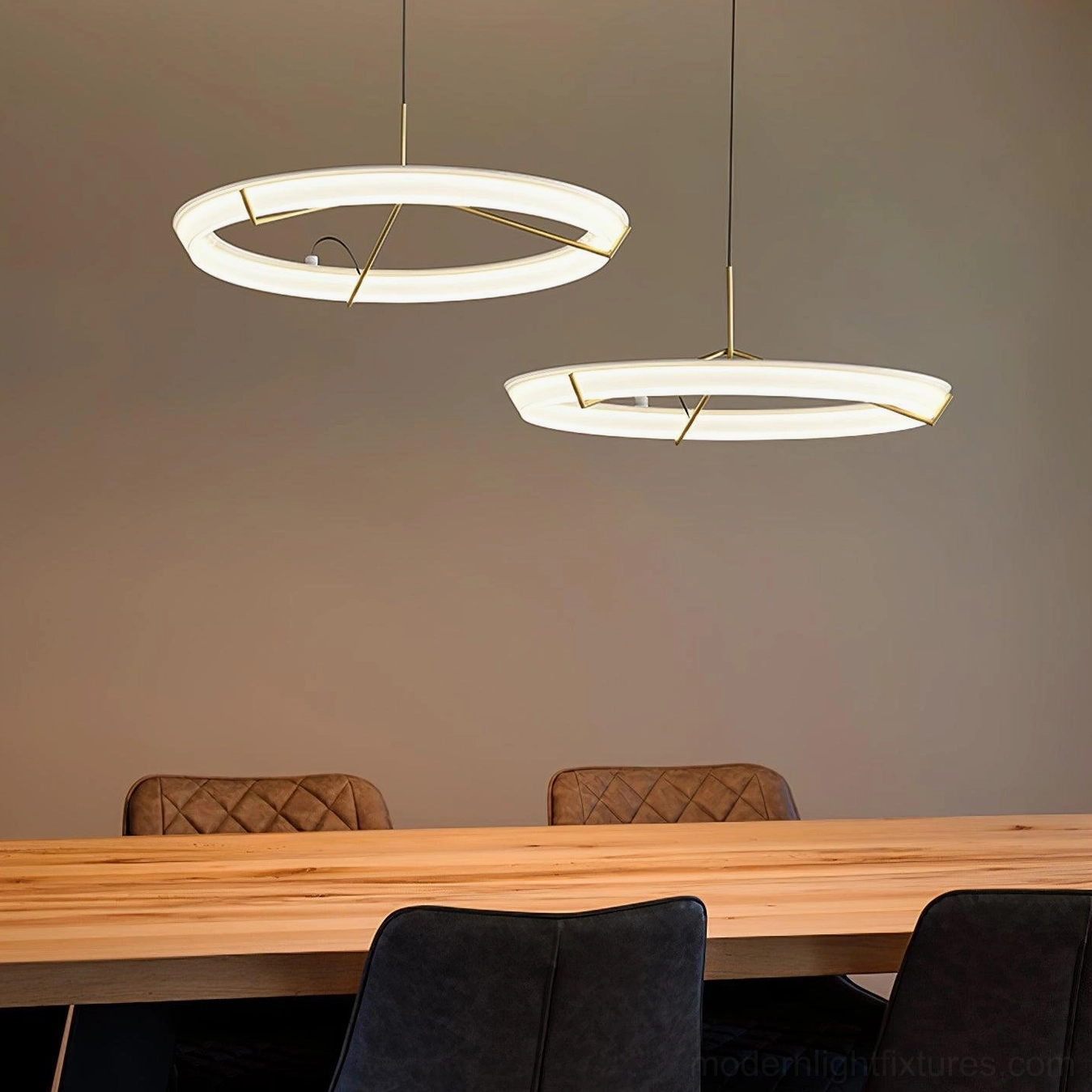 Brass gold round pendant light fixture with 50000 hour LED lifespan