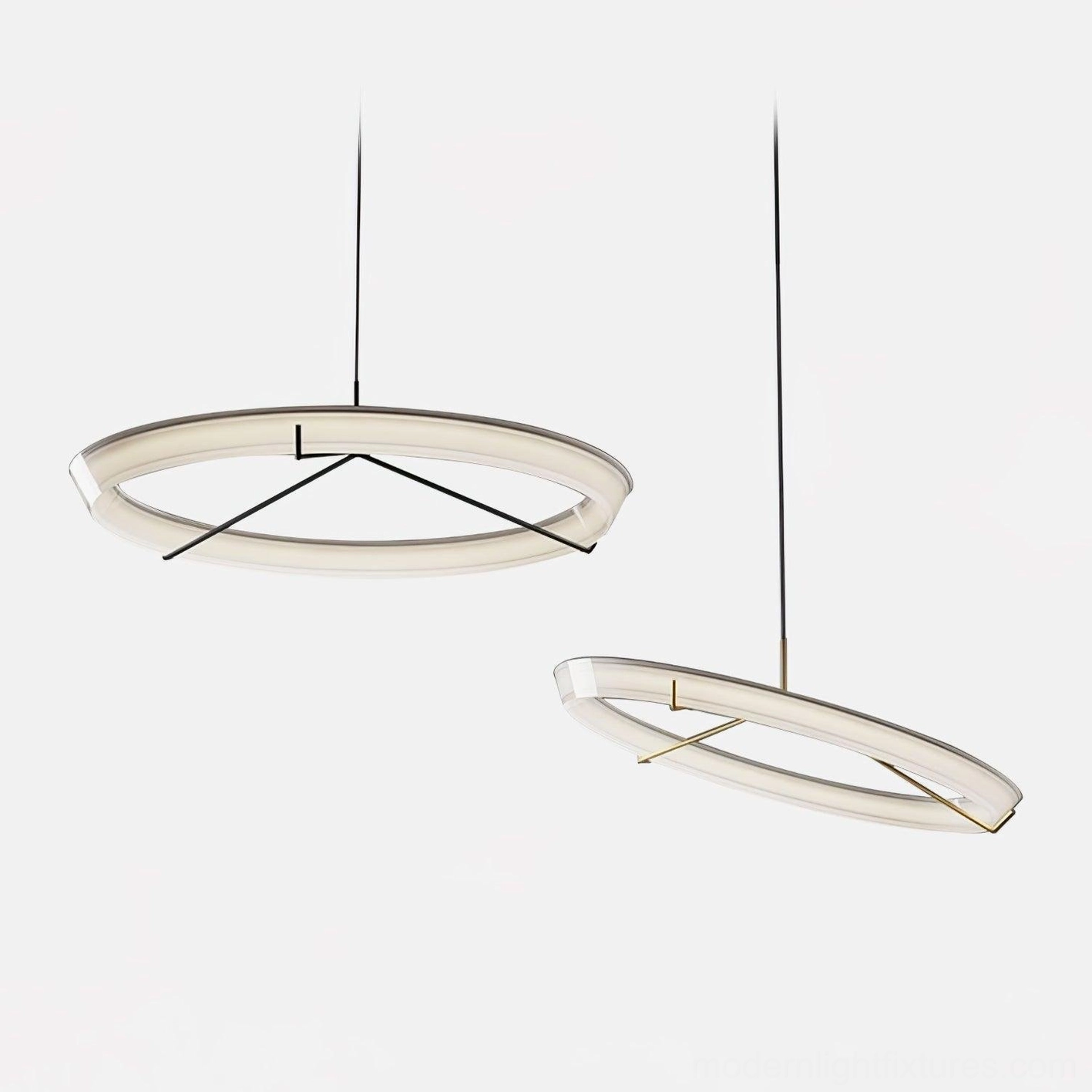 White frosted round pendant light with aluminum and brass construction materials