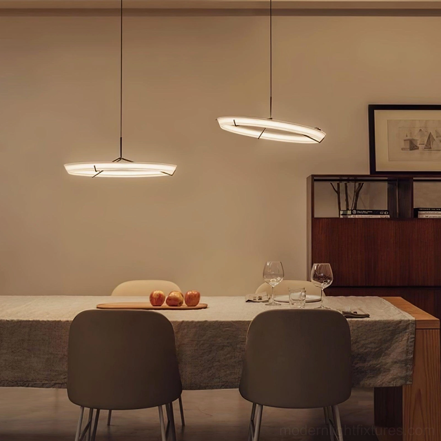 Round pendant light showcasing minimalist geometric design and negative space aesthetic