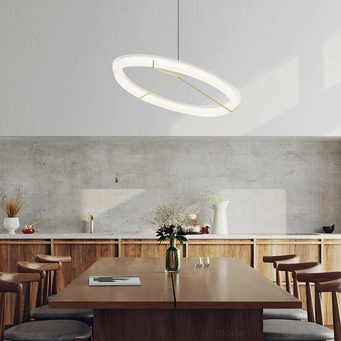 Modern round acrylic pendant light fixture specifications and installation details
