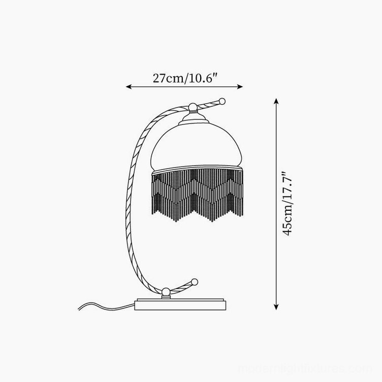 Roussillon Tassel Table Lamp technical dimension schematic 27cm diameter 45cm height orthographic line drawing